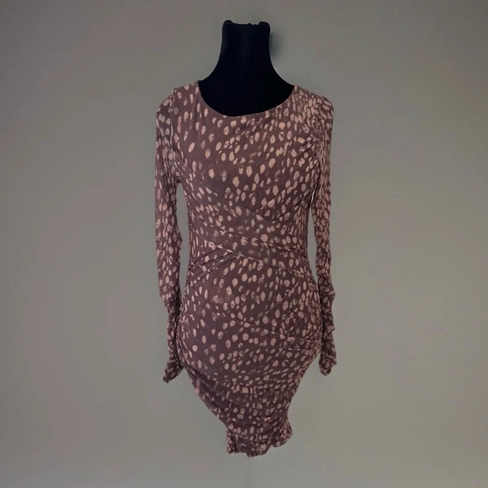 Free People Katana Mini Dress in Brown Sz Small Stretch Mesh BodyCon Party NWT - Picture 3 of 12